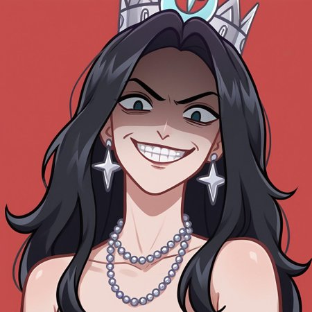 score_9, score_8_up, score_7_up, score_6_up BREAK,grin, 1girl, solo, long hair, blue eyes, black hair, necklace, black dress, crown, monster girl, harpy, winged arms, sirin-dh <lora:Sirin:0.7> <lora:add-detail-xl:0.3>