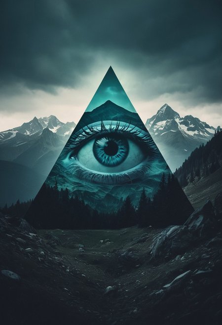 mountain, surreal,  double exposure, dark and moody ,colored all seeing eye,film grain,high quality,  dramatic ,poster  <lora:add-detail-xl:1> <lora:xl_more_art-full_v1:0.3>