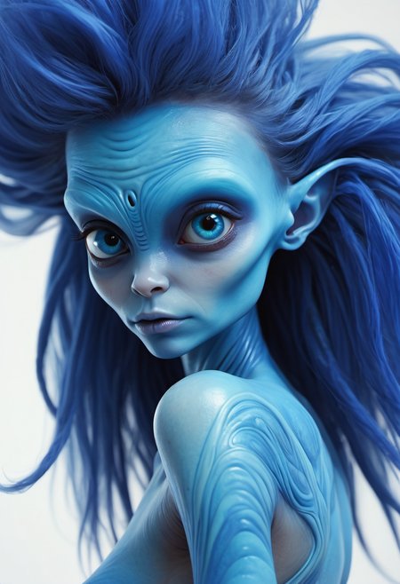 Hairy blue alien woman free self-expression