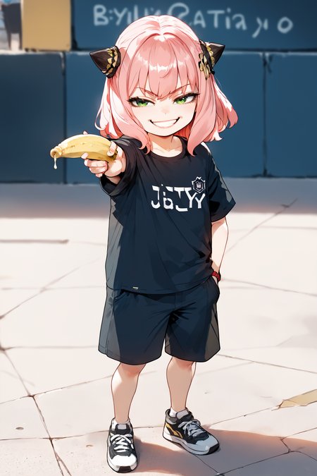 score_9,score_8_up,score_7_up,
(masterpiece, best quality, ultra-detailed, intricate details),
absurdres,available light,movie perspective,
take the banana,banana,hand in pocket,aiming,
<lora:Anya_Forger_-_Spy_x_Family_PonyXL:0.8> ,child,An_ya,pink hair,green eyes,smug,grin,
:1.1,full body,
<lora:YusufDikecGunPose_pdxl_Incrs_v1:0.6>,<lora:Floox2:0.4>,<lora:Floox_2.0:0.7>,
<lora:detailed_hands:0.8>,hand,<lora:perfect-eyes:0.8>,