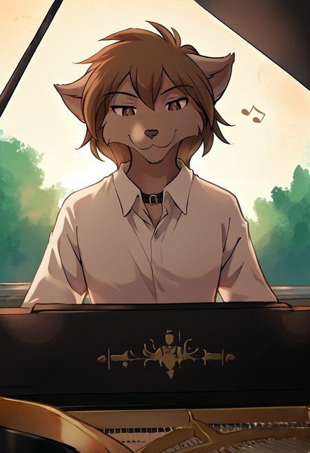 score_9, score_8_up, score_7_up,score_6_up,score_5_up, source_furry
BREAK
solo, furry male anthro, (smug, seductive), white shirt with collar, white trousers, gold watch (outdoors, sitting, playing instrument, piano, implied playing piano, playing piano, upper body, classroom, music, musical note, grand piano), front view
BREAK
<lora:Zen-Twokinds-SDXL-AnonTK-V1:0.85>, zen-twokinds, keidran, wolf tail, <lora:p:0.35>, playing_piano_front_view, <lora:Playing_piano_front_view:1>