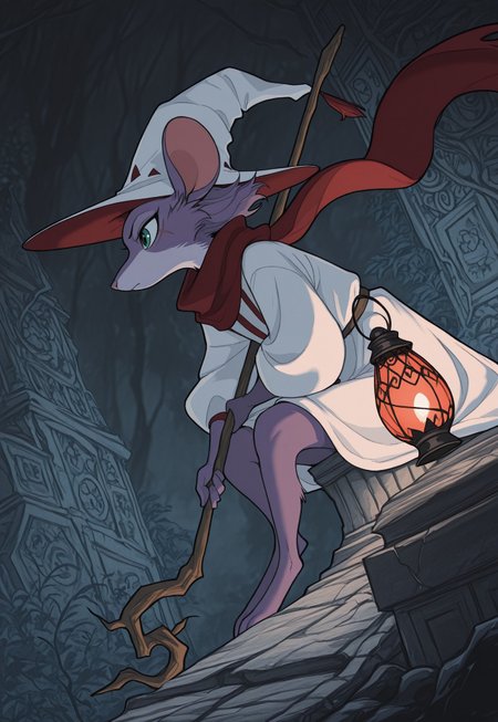 Studio Ghibli Dark Fairytale, DISNEY_ANIMATION, <lora:Dark_Ghibli:1.5>, <lora:Disney_Animation_v5-V7:>,masterpiece, <lora:sowasowart_style-000016:1>,s0wasow4rt_illu, same height, masterpiece, 2mouse girls,  BREAK, cute, green eyes, hooded, red scarf, brown fur, scarf flowing in wind, deep forest background,  holding staff, (short hair), ancient ruins, at an angle, damaged ruins, coat, tunic, scar on eye, (white fur), close up:2, (furry), lantern, bottomless, from below, serious, exploring ruins, BREAK (purple fur, witch hat, holding magic staff, sitting), dungeon background, from front, action pose, white dress, bottomless, masterpiece, focused, determined, fighting pose, amazing quality, intricate details , flowing hair, thin black outline thin, white outline, abstract masterpiece, sharp detail, intricate detail, masterpiece ,amazing quality, intricate details , sometyome_illu ,xxx667_illu , reij-incs, thin white outline, thin black outline,, limited palette, 