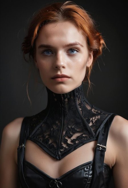 score_9, score_8_up, score_7_up, rating_safe, 
concept art, realistic, dark theme, low light, 1girl, solo.
Ginger hair, Blue eyes.
Neckcorset.