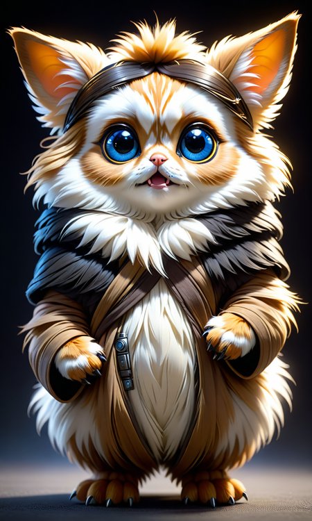 A cute creature with human eyes, digital art by Ruan Jia and Mandy Jurgens and Artgerm. Star Wars concept art, ultra detailed, volumetric lighting, trending on artstation, award winning, hyper realism, cgi, realistic fur, photorealistic eyes, full body, 8k, hyper detailed. High quality, 4k. <lora:Fast:0.69>