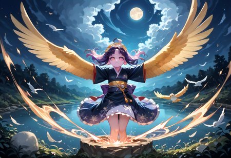 best resolution,score_9,score_8_up,score_7_up,score_6_up,score_8,score_7,score_6,best quality,masterpiece,source_anime,1girl,solo,kawaii,cute,winged_arms,A majestic harpy with dark feathers and glowing red eyes,wearing black japanese kimono,flying soaring through a stormy night sky.moonlight, starlight, firelight,wise,moonlit night sky,wind,cowboy shot,focus on face,dynamic shot, Expressiveh,eyesHD,high gradient eyes,detailed eyes,high definition eyes, <lora:Eyes_High_Definition:0.25> <lora:Expressive_H:0.75> <lora:winged_arm_style:0.85>