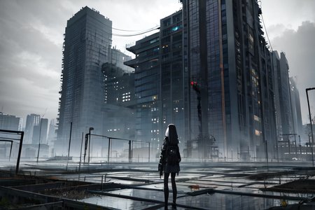 highly insanely detailed, masterpiece, top quality, best quality, highres, 4k, 8k, RAW photo, (very aesthetic, beautiful and aesthetic),  
tsutomu nihei,nihei_tsutomu,blame!,blame gakuen!,abara,TNstyle,sidonia_no_kishi,(city ruins),ventilation fan,ventilation shaft,wire,clouds,bones,toha heavy industries,dark sky,black sky,drainpipe,dome,cables,tubes,industrial pipes,bridge,gauna,gauna mech,walkway,air conditioner,tentacles,lantern,fence,concrete walls,metal walls,light particles,smoke,steam,foggy,mist,buildings,machinery,open space,futuristic,decrepit,empty,blm,no human,vast scenery,perspective,dystopia,destroyed,science fiction, 
<lora:ABARA:0>, 
(1girl:1.3), 
solo focus, 
(in river),splash,splashing,(twilight background,low horizon),backlighting,elegant white background,âââ