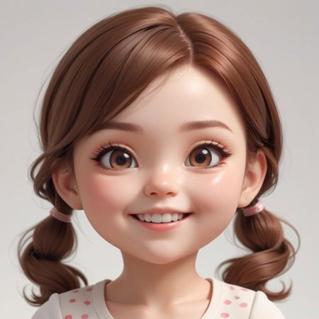 Portrait of a ruddy girl, flushed cheeks, chibi, super deformed, 20yo, smiling, doll-like, Photorealistic simple volumetric light background, ColorART, CGI,