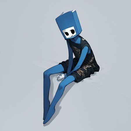 score_9, solo 
<lora:paddle-10:1.4> colored  skin, (square head:1), white face, solid circle eyes, smile, black eyes, full body, sitting down