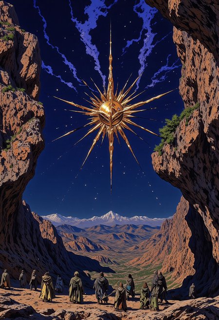 "The pilgrims kept moving on, when suddenly an unknown star appeared before them in the sky."