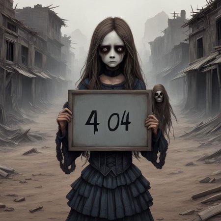 (((Ultra detailed, Megapixel)))
1girl, (((holding out a sign with a text "404"))), by dan mumford and trevor Brown, hands, terror, gloomy, dark, blank face, no face, wasteland background, no mouth, no eyes, long hair