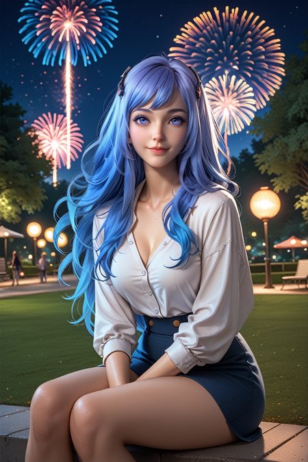 score_9, score_8_up, score_7_up,
<lora:FGBH:0.8>
FGBH, 1girl, blue hair, long hair, gradient hair, looking at viewer, sitting, at night, fireworks, park, looking up, smile