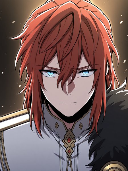 <lora:Arthur_Lewin__The_Beginning_After_the_End__Illustrious:1>
Arthur, 1 boy, solo, red hair, blue eyes, white coat, black cape, sword
score_9, score_8_up, score_7_up, score_6_up, source_anime, rating_explicit, masterpiece, best quality, intricate details, gothic fantasy, upper body portrait, dramatic pose, confident gaze, cinematic lighting, clean background, glowing magical particles, detailed face, vibrant colors