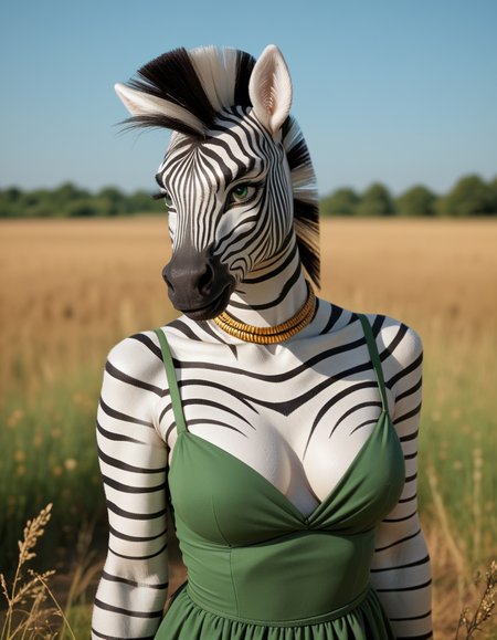 score_9, score_8_up, score_7_up, score_6_up, score_5_up, score_4_up, hud_z3bra, 1girl, breasts, dress, furry female, green eyes, zebra, <lora:hud_z3bra_XLP:0.8>