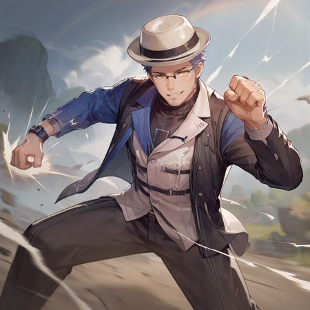 score_9, score_8_up, score_7_up, rating_safe, BREAK, yuanwu solo, glasses, hat, male, punching, action, punch,