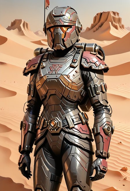 mando_armor,1girl,solo,comando armor,comando helmet,shoulder armor.leg armor,gauntlets,outside,desert,bodysuit