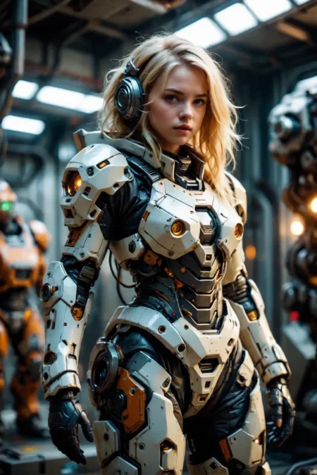 masterpiece, best quality, amazing quality, blurry background, Depth of Field, indoors, Mechanical room,
1girl, solo, sci-fi, Battle suits, blonde hair, spread lips
 <lora:cfg_scale_boost:0.3> <lora:Mechanism-pdxl-1:0.5> , cowboy shot, dynamic angle, open stance, dynamic pose, facing at viewer, head tilt