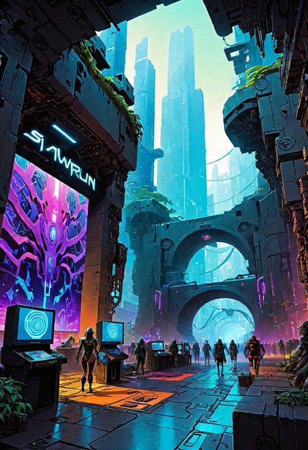 ASCIIshadowrun_party, cyberpunk, high-tech lowlife, netrunner, stylized, shadowrun_surface