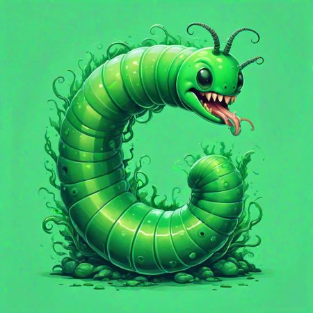 Worm with translucent-green vivid-green palette  , t-shirt design