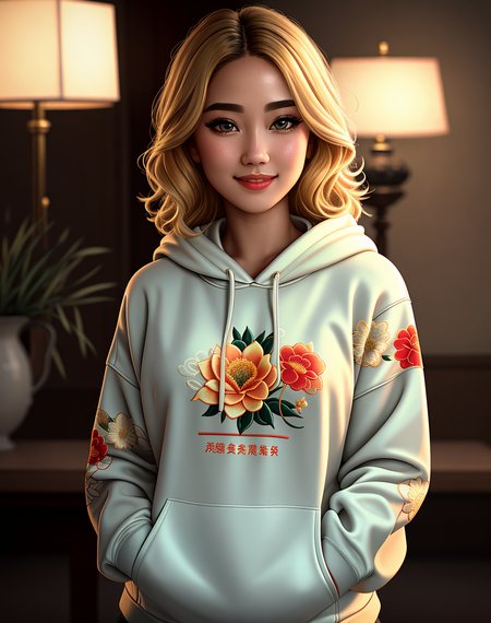 Masterpiece, absurdres,award winning photo, extremely detailed, amazing, fine detail, extremely detailed eyes and face, by lee jeffries nikon d850 film stock photograph 4 kodak portra 400 camera f1.6 lens rich colors hyper realistic lifelike texture dramatic lighting unrealengine trending on artstation cinestill 800 tungsten, beautiful blonde woman , slim, tiny waist, smiling, excited

<lora:HoodiesLoRA:0.675>,hoodie, a woman posing for a picture ,chinese style, intricate floral print and embroidery, wearing hoodie,
