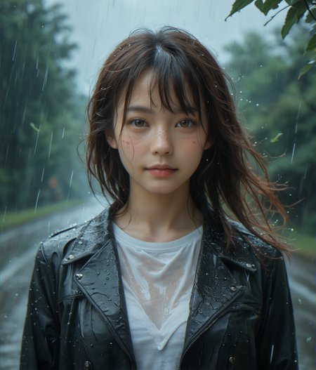 (score_9,score_8_up,score_7_up),
photorealistic, photography, depth of field, immersive lighting, cinematic,
Japanese, asian, monolid, looking at viewer, open black jacket, white shirt,
raining, heavy rain, storm, leaves, heavy mist, wind, windy hair,