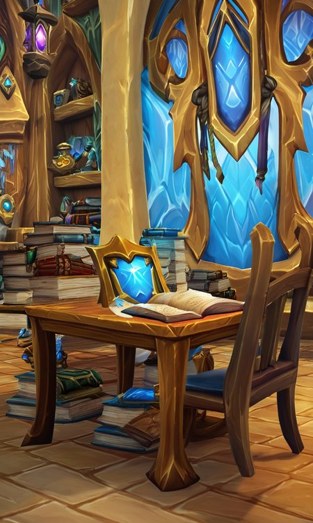 score_9, score_8_up, score_7_up, rating_safe BREAK, world of warcraft, indoors, book, chair, table, shield, paper, scroll, map, master sword, link, warcraftstyle, <lora:WarcraftStyle_v1:0.8>