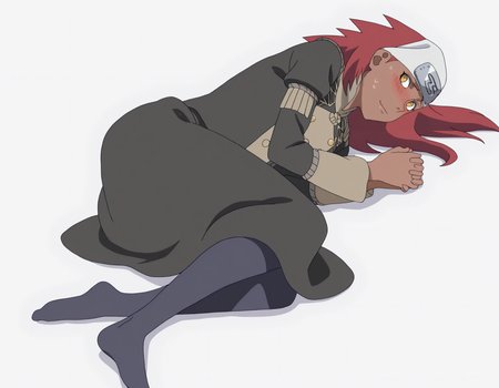 full body, solo, perfect composition, shadows, shading, <lora:anime_screencap-Illustrious:0.65> anime screencap, anime coloring, very aesthetic, absurdres, zPDXL, <lora:Pony_DetailV2.0:0.5> <lora:illustrious_quality_modifiers_masterpieces_v1:1>
<lora:k2ru1:1> k2ru1, 1girl, dark-skinned female, red hair, long hair, white bandana, forehead protector, female focus, looking to the side, blush, nervous, smile, sweatdrop, laying on side, hands together,
 <lora:gmuniform1-illu-nvwls-v1:0.8> gmuniform1, black jacket, gold trim, puffy sleeves, black buttons, black skirt, blue pantyhose
white background, simple background,