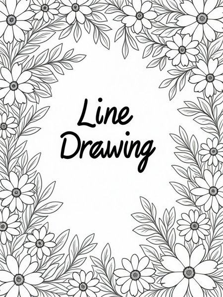 A simple monochrome line drawing for a coloring book.

Flowers.
A simplistic sign. (Text: "Line Drawing").

<lora:LineDrawing03_CE_XL_300-OT:0.4> lndrwngCE_style
<lora:TextTitle01a_CE_XL_300-OT:0.6> texttitle