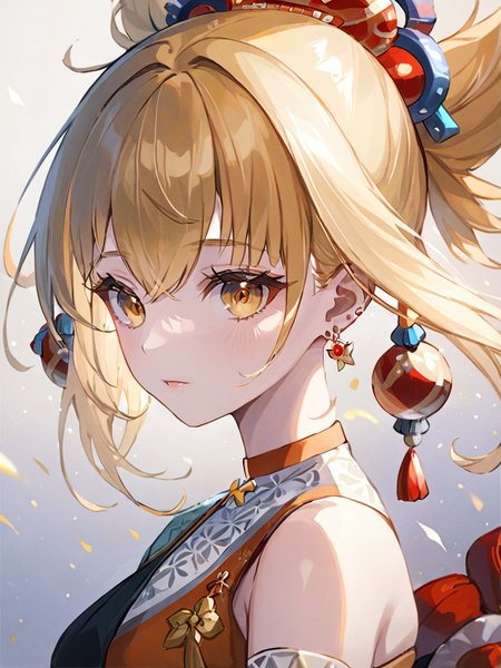 ultra-detailed,(best quality),((masterpiece)),(highres),original,extremely,<lora:xiaogongx_xl:1>,(\xiao gong\),ornament,blonde hairï¼bangs,earrings,