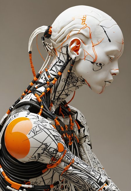 arble sculpture of Maasai cyborg with Japanese tattoos , albino with orange,Expressive Ink Dynamics,Shigeo Fukuda  <lora:add-detail-xl:1> <lora:sli-v1:1> <lora:Cyberpunk _Anime_V2_light_version-SDXL:1> <lora:MJ52:0.5>