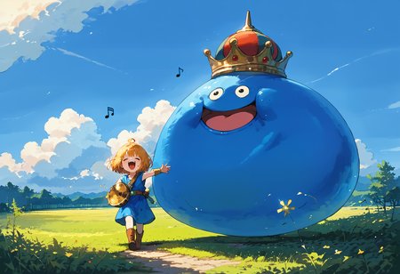 score_9,score_8_up,score_7_up,best quality,masterpiece,extreme detailed,full_body,zPDXL,nature,field,
BREAK 2girls,king slime,slime (dragon quest),crown,no humans,:D,<lora:king slime-v3-pony:0.8>,open mouth,singing,karaoke,closed eyes,happy,music,musical note,