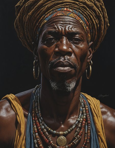 oil painting of african man,dark shot,dramatic,extremely detailed,intricate,by Greg Rutkowski