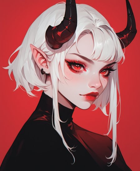 score_9, score_8_up, score_7_up, score_6_up, score_5_up, score_4_up, ImHigh,  red eyes, red background, 1girl, dark, horns,
 ,<lora:Urban_Fantasy_Waifu_pony:0.8>,