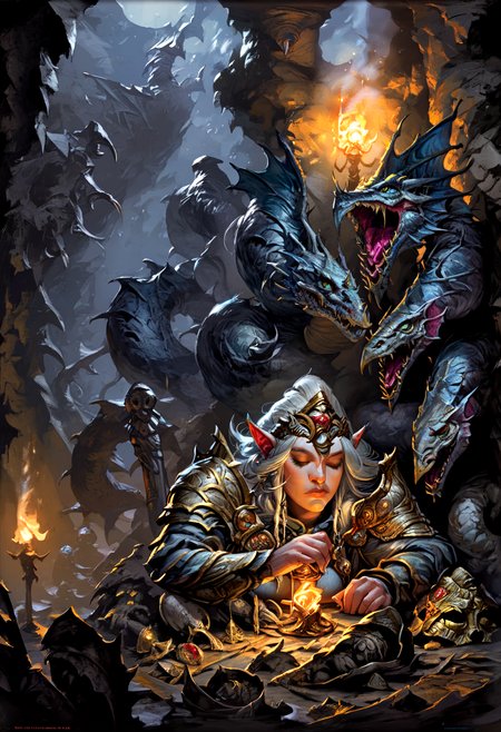 score_9,score_8_up, score_8, 
1girl, solo, large breasts, armor, torch, cave, stalactite, stalagmite, sleeping dragon, pile of gold, DnDV1,
 <lora:Expressive_H:0.5>  <lora:Dungeons_and_Dragons_Art_Style:1>
