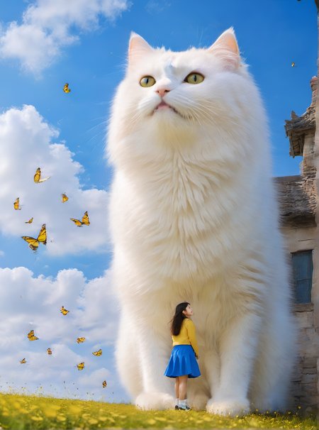 <lora:white cat è¿æV1.0-0008:1>,large white cat,a young girl,at the seaside,, (masterpiece, best quality, highres:1.2),