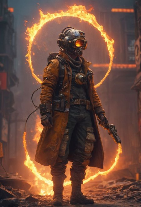 cinematic solarpunk pyromaniac
