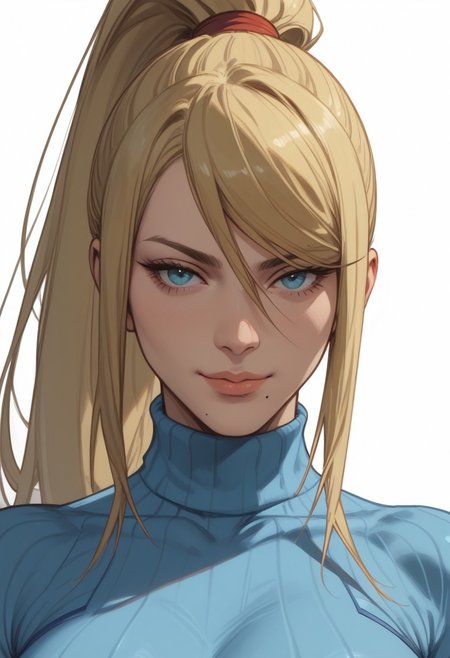 score_9, score_8_up, score_8, score_7_up, score_7, ((close up)), face focus, Expressiveh
BREAK
1girl, solo, defSamus, blonde hair, long hair, high ponytail, mole under mouth, large breasts, looking at viewer, head tilt, seductive look, aroused, horny, standing, light blue ribbed turtleneck sweater, light smile
BREAK
white background