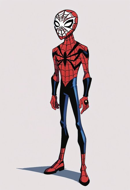 score_9_up, score_8_up, score_7_up, 1boy, skinny, solo, bodysuit, spider web print, mask, standing, SpecStyle, simple background <lora:teentitans_pony_v1:1>