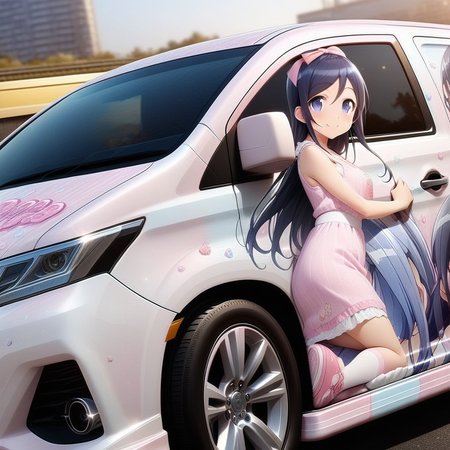 aragaki ayase,smile, from side(lapping car,print car,painted car style),masterpiece,best quality, very aesthetic, absurdres,  ultra detailed  <lora:Ayase_Aragaki_-_Oreimo:0.7> <lora:lappingcar:1>