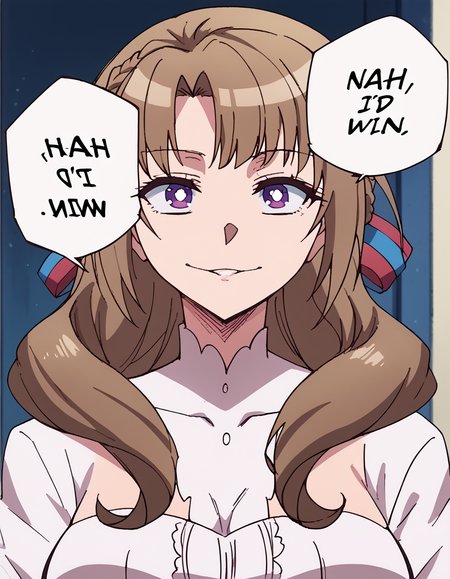 score_9, score_8_up, score_7_up, source_anime, <lora:mamako-oosuki-s1-ponyxl-lora-nochekaiser:1>, mamako oosuki, long hair, brown hair, purple eyes, hair ribbon, braid, bright pupils, french braid, white pupils, large breasts,, <lora:nah-id-win-ponyxl-lora-nochekaiser:1> nah id win, nah i'd win (meme), english text, speech bubble, meme, talking, straight-on, portrait, , ,