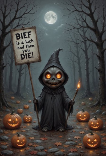 *boo* *spooky* *scary*
A *boo* holding a sign that reads 'Bief is a lich, and then you die!'