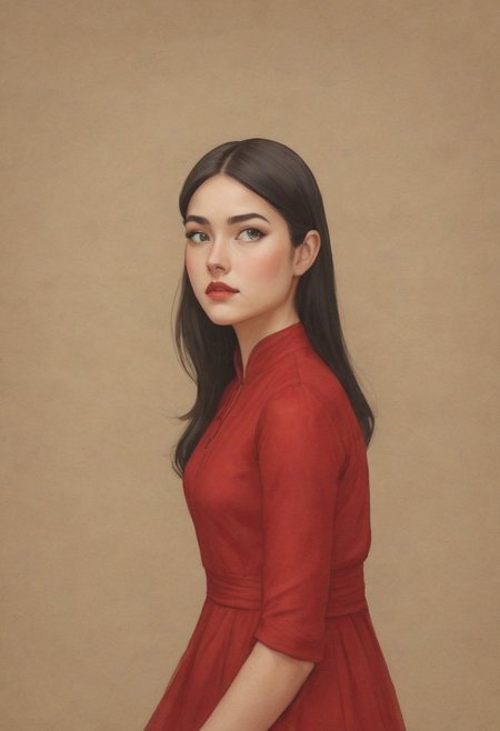 on parchment,"Ilya Kuvshinov" style.
Portrait of "Gorgeous girl With ((green)) Eyes". red silk dress, Claudia, lipstick, 
intricate details, (depth of field,bokeh:1.2), full-body photograph , cute girl, adorable, petite, long black hair, white strip in hair, long flowing hair, innocent, perfect face, beautiful face, bttrfrckl, bimbo lips, red silk . Ray-Tracing. Anti-Aliasing. Realistic soft shadows. Low saturation colors. Insane quality. Insane resolution. Insane details. Masterpiece. 32k resolution.