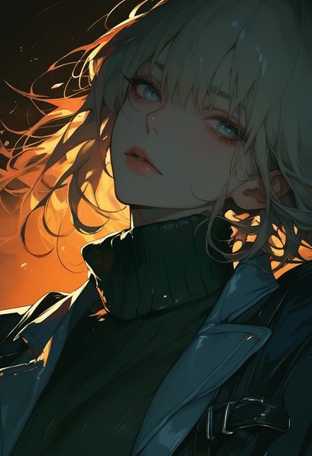 score_9, score_8_up, score_7_up, score_6_up, score_5_up, score_4_up, turtleneck sweater, black sweater, pale skin, semi-realism, medium breasts, tight clothes, solo_focus, portrait, dark hues, black formal jacket, fbi style, bangs under eyes, dim lighting, darkness,