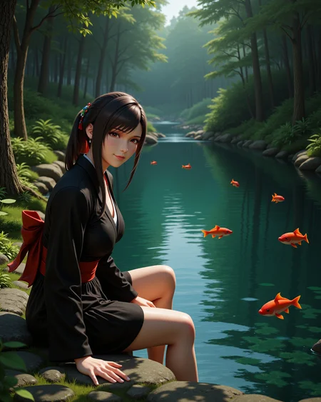 -looking at viewer, outdoors daylight
photorealistic photo of <lora:Final_Fantasy_-_Tifa_v2_000015:1> ff-tifa she has black hair and red eyes, a 20 year old adult mature woman
Highest quality, best quality, masterpiece. cinematic atmosphere. The lighting is soft yet dramatic. The film grain adds a tactile, grainy texture, enhancing the dreamlike quality of the scene.
Short black kimono-style dress adorned with floral accessories.
A woman sits on a stone patio, a steaming cup of tea in hand as she looks out at a panoramic view of rolling hills and distant mountains.