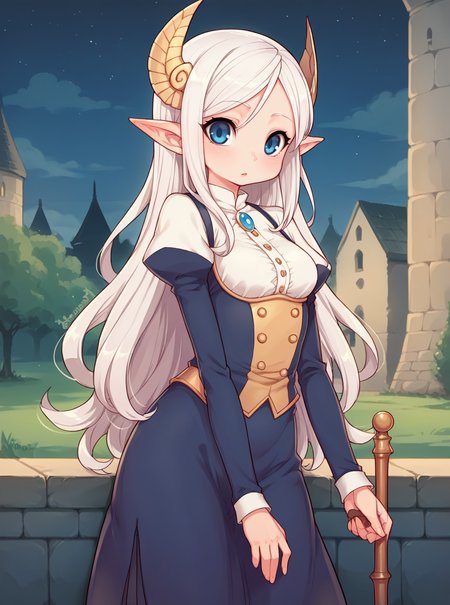 score_9, score_8_up, score_7_up, source_anime, solo, 1girl, vampie, castle courtyard, night, pointy ears, long hair,  <lora:kionant_PDXL-000002:1>