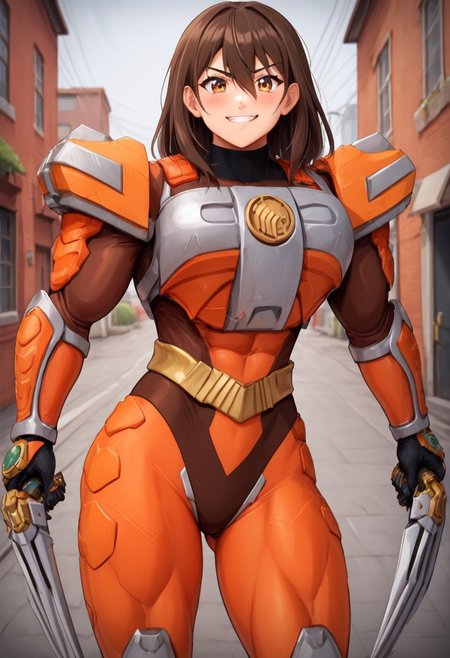 score_9, score_8_up, score_7_up, zPDXL, zPDXLpg, source_anime, <lora:offset_0.2:0.1>, <lora:spo_sdxl_10ep_4k-data_lora_webui:1>,
1girl, solo,
sazervisuel, orange bodysuit, brown leotard, belt, armor, gauntlets, black gloves, tight cloth ,claw \(weapon\)<lora:Sazer_Visuel:1>,
brown hair, brown eyes, hair between eyes, medium hair, hair behind ear,muscular_female_illust, muscular, muscular female, gigantic muscles,vaginal
Seductive smile, blush on face, holding weapon,facing viewer, ass visible through thighs, looking at viewer,
cowboy shot,
outdoors, city, street