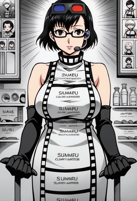 <lora:zs_MotokoXL:1> motokop2, black hair, short hair, glasses on head, headset, choker, dress, black elbow gloves ,,,,,,, ,, anime coloring, anime screencap, 1girl,Solo ,, anime,PUFFY nipple,huge breasts,official art,Uncensored ,Unedited ,,,,,,,,,