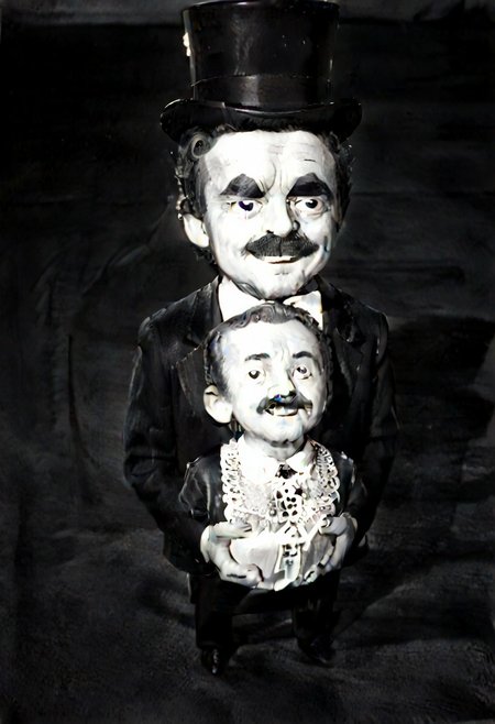 ((((((black and white,eyestalks)))))),((small man with mustache, top hat, kenbis, chibi, chibi, male only, male, male chibi, monocle, art deco, thick mustache, comically large mustache, handlebar mustache, tiny, multiple men, shrunk, microxl, some little guys,  high angle, from above)), bwMovies, realistic, photo, vintage photo, ((very small man, small man, a small man, a man who is small, a small man)), an unapologetically small human male, black and white, smiling, very happy, euphoric, ecstatic, wonderful small men, large smile, huge smile