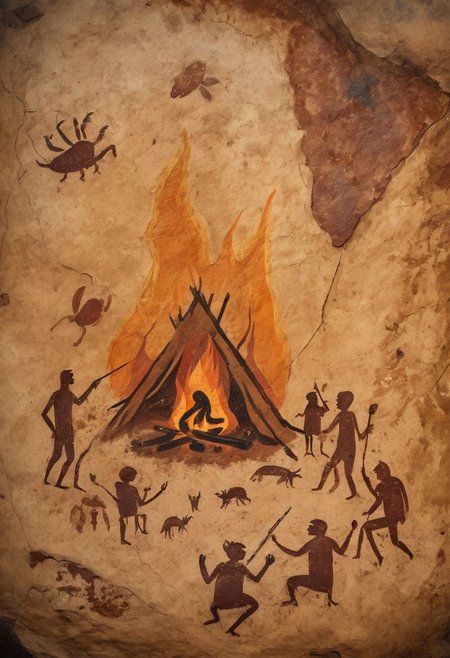 parietal cave painting of campfire