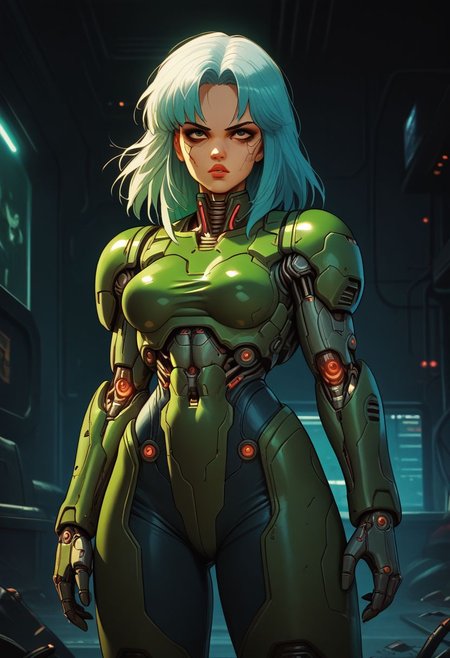 score_9, score_8, score_7, solo, doom girl, 1girl, armor, knva, cyberpunk,