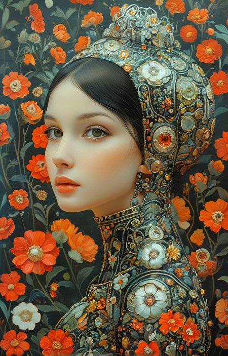 masterpiece,best quality,<lora:tbh230-sdxl:0.9>,illustration,Khokhloma, portrait of Housework robots